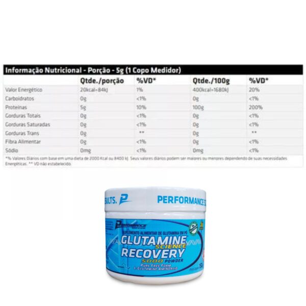 Glutamine Recovery Performance Nutrition Glutamina Pura 150g - Imagem 5