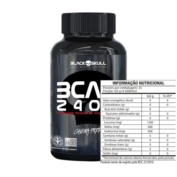 BCAA 2400 Black Skull Pote 100 Tabletes - Imagem 2