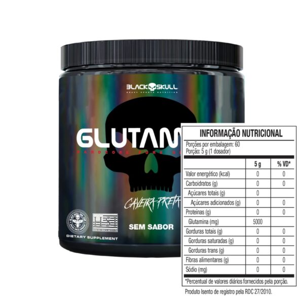Glutamine Black Skull Glutamina Pote 300g - Imagem 3